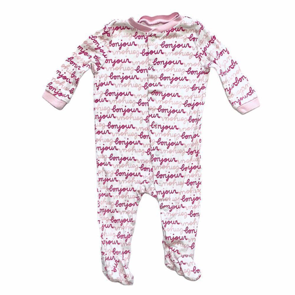 Joe Fresh Pink Bonjour Print Footed Cotton PJ's